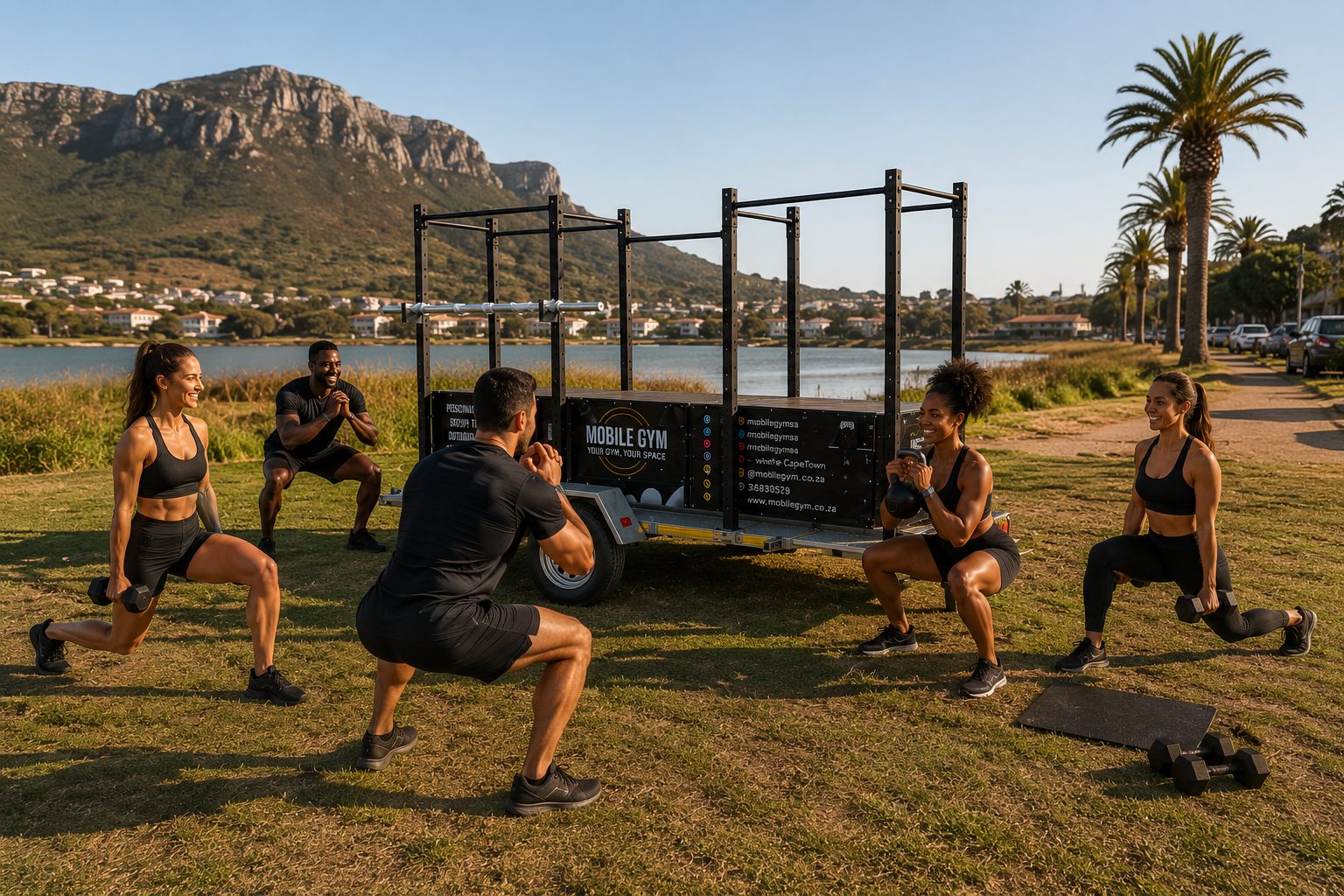 Mobile Gym session set up at a lodge resort in Cape Town